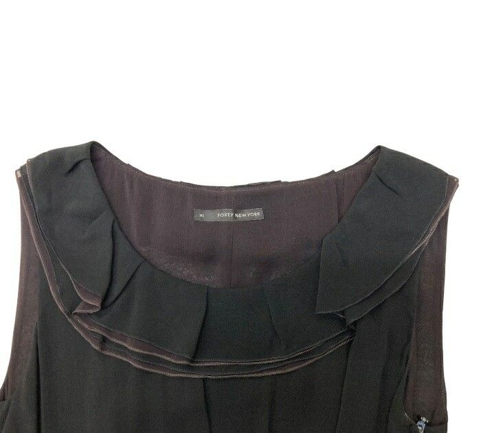 FOXEY NEW YORK/フォクシーニューヨーク/ノースリーブネックフリルリボンワンピース/サイズ38/ブラック×ブラウン/レディース/ドレス/スリーブレス/FB3889