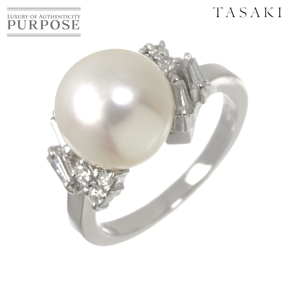 タサキ TASAKI 11号 リング 白蝶真珠 10.3mm ダイヤ 0.31ct Pt プラチナ パール 指輪 田崎真珠 Akoya Pearl Ring【証明書付き】 90315748