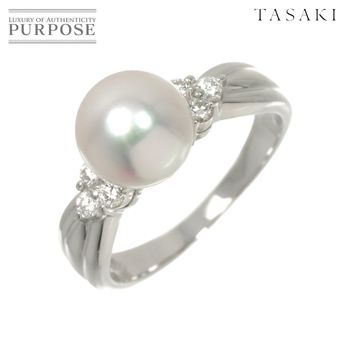 タサキ TASAKI 11.5号 リング アコヤ真珠 8.2mm ダイヤ 0.14ct Pt プラチナ パール 指輪 田崎真珠 Akoya Pearl Ring 90315819