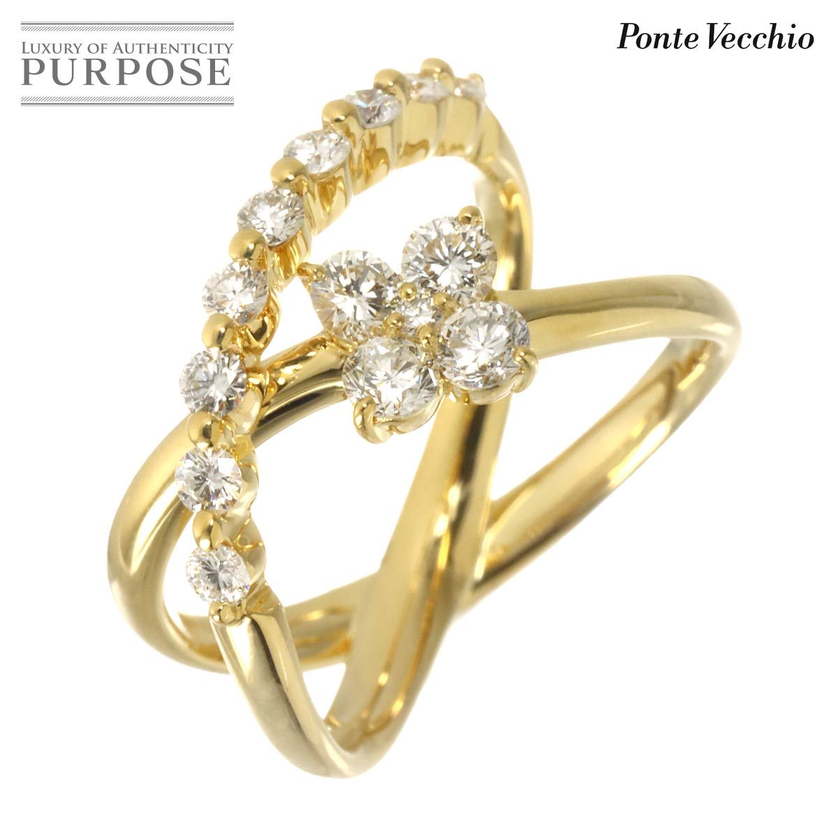 ポンテヴェキオ Ponte Vecchio 11.5号 リング ダイヤ 0.80ct K18 YG イエローゴールド 750 指輪 花 Diamond Ring 90319001
