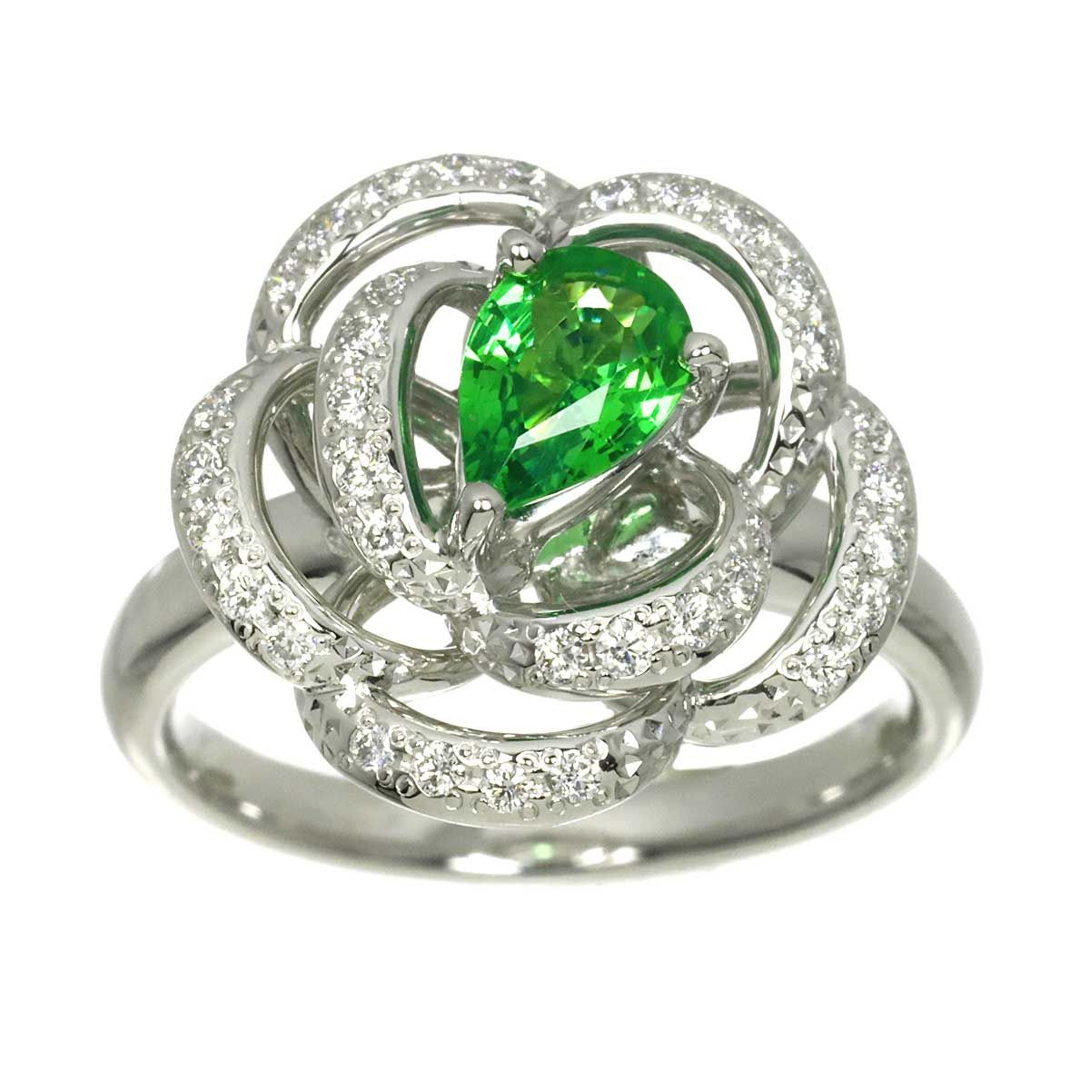タサキ TASAKI 12.5号 リング ガーネット 0.67ct ダイヤ 0.26ct K18 WG 750 田崎真珠 指輪 花 Garnet Ring【証明書付き】 90319236