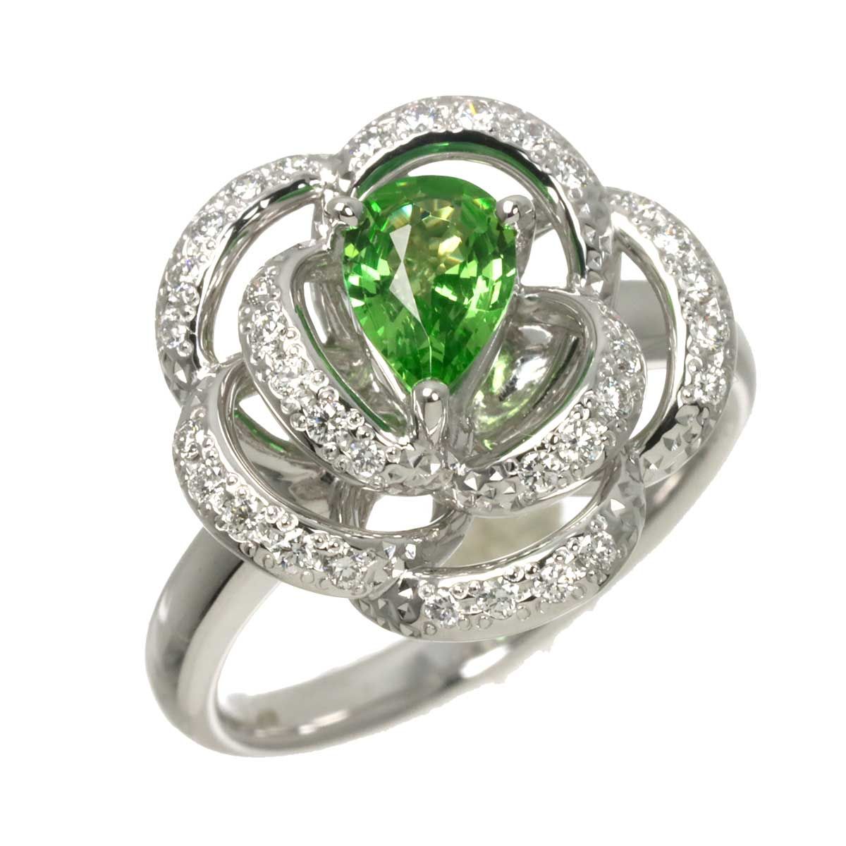 タサキ TASAKI 12.5号 リング ガーネット 0.67ct ダイヤ 0.26ct K18 WG 750 田崎真珠 指輪 花 Garnet Ring【証明書付き】 90319236