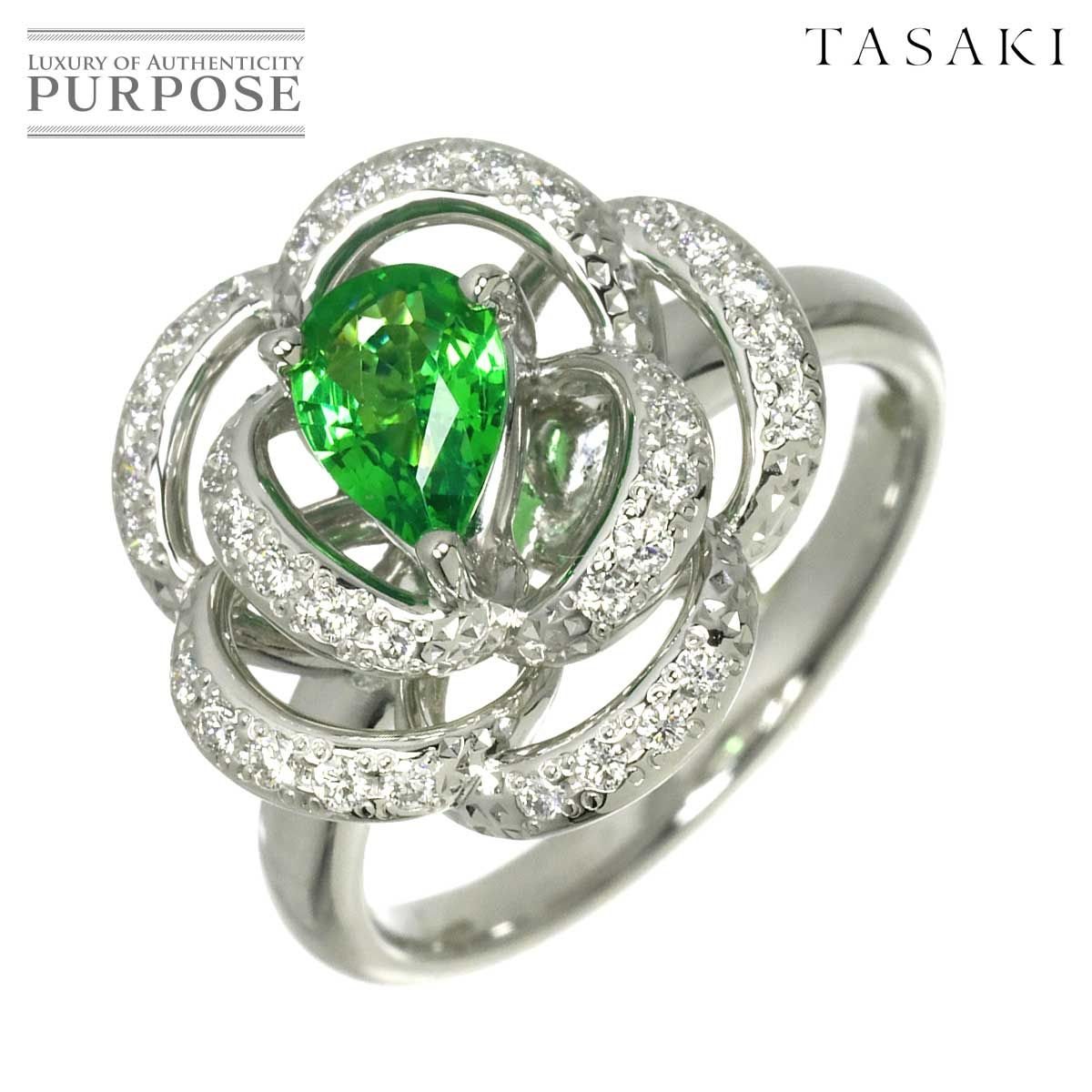 タサキ TASAKI 12.5号 リング ガーネット 0.67ct ダイヤ 0.26ct K18 WG 750 田崎真珠 指輪 花 Garnet Ring【証明書付き】 90319236