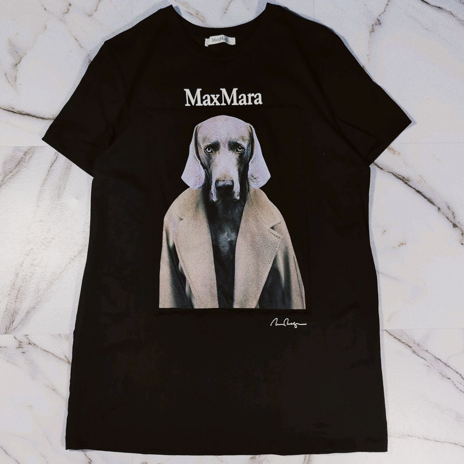 24S MaxMara ウェグマン ワイマラナー ドッグプリントTシャツ チプリア CIPRIA 黒