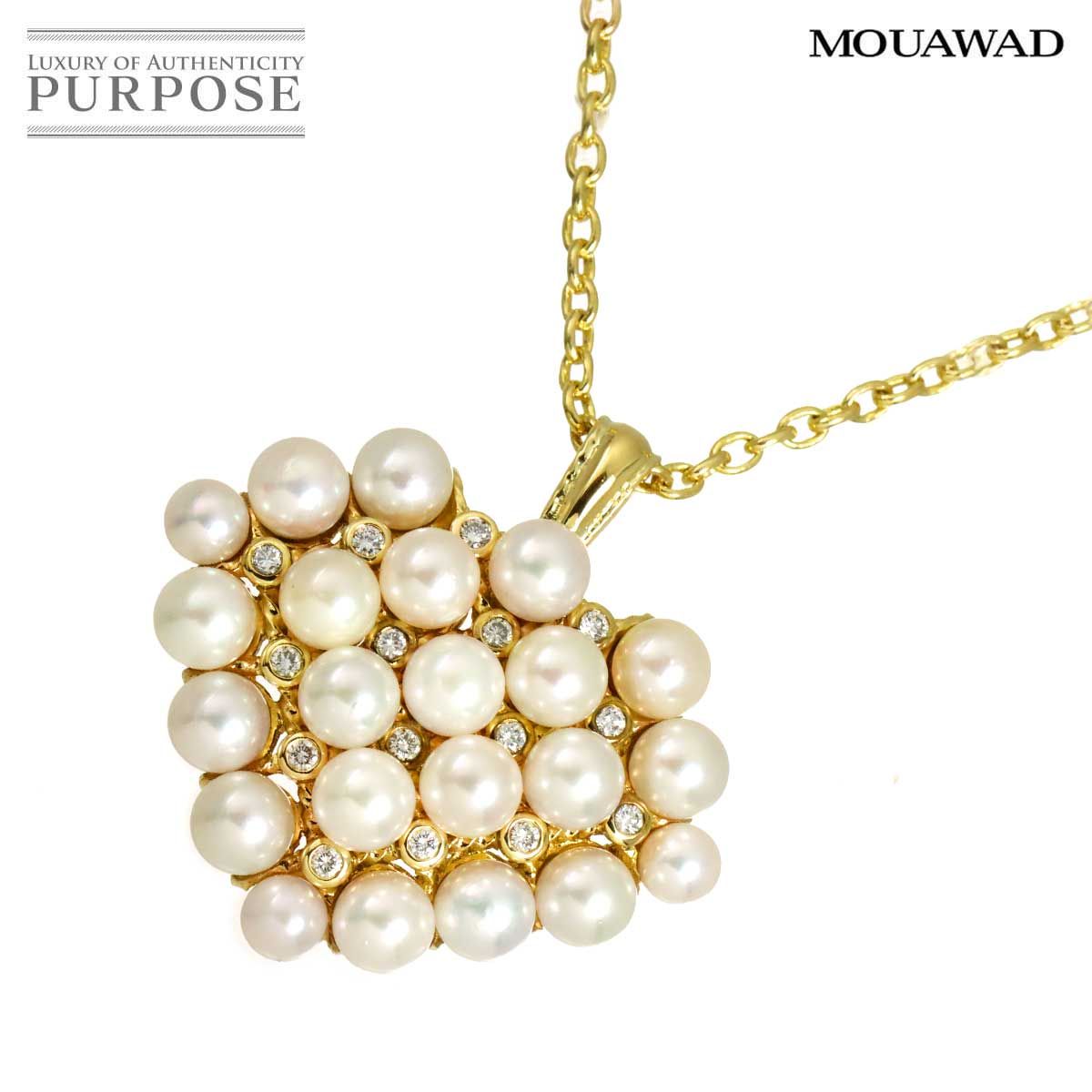 モワード MOUAWAD アコヤ真珠 4.9-4.0mm ダイヤ ネックレス 60cm K18 YG イエローゴールド 750 パール Akoya Pearl Necklace 90319881