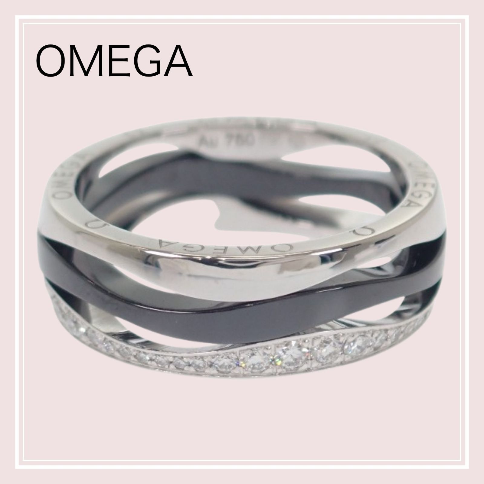 【OMEGA】レディマティック 10号 R604CL01001 リング K18ホワイトゴールド セラミック ブラック ダイヤモンド 51 レディース