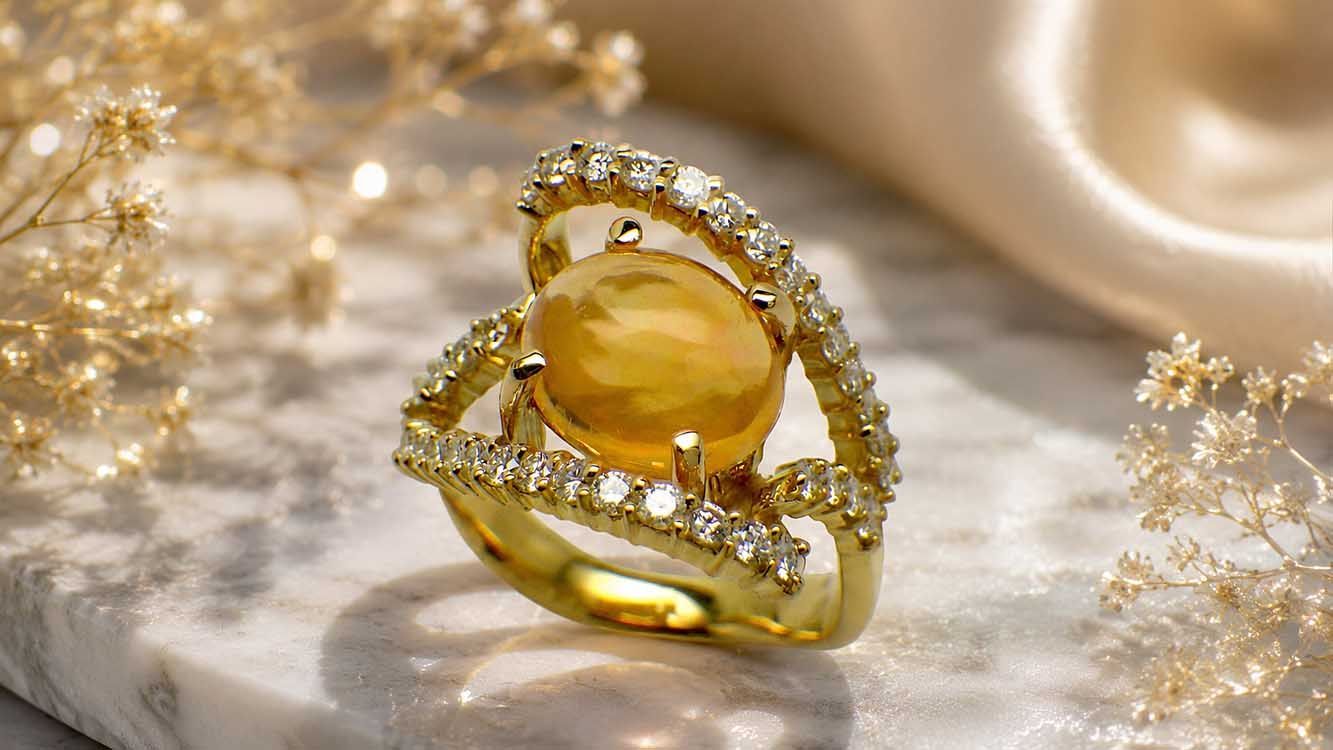 ファイアオパール ダイヤモンドリング K18 8.35g 13号 GRJソーティング付き　Jewelry FireOpal 2.22ct Dia0.67ct Ring