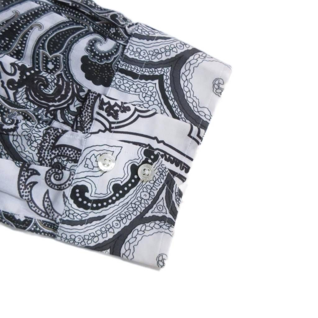 エトロ ETRO タグ付 シャツブラウス 38 白 ホワイト 黒 ブラック 長袖 ペイズリー柄 レギュラーカラー/HW