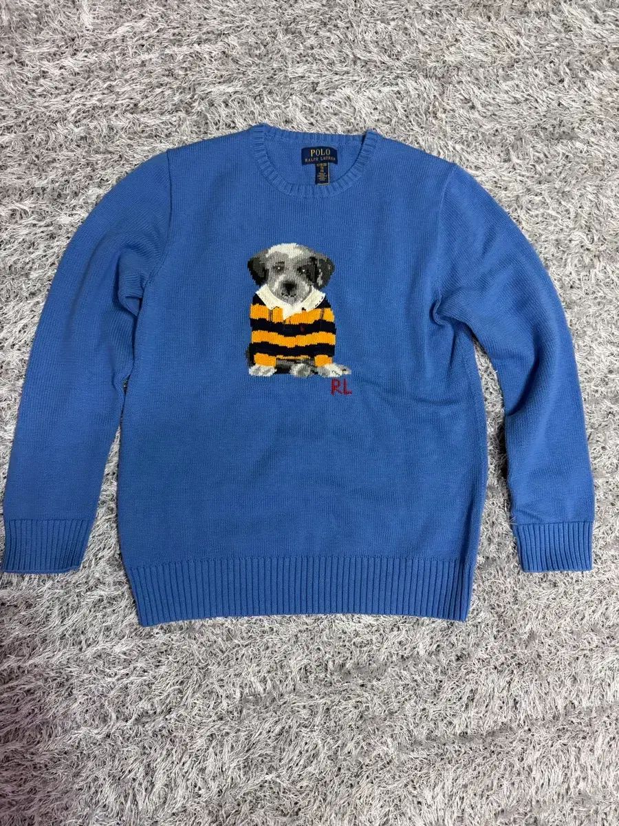 ポロラルフローレン ドッグ刺繍 犬 ニット ブルー セーター レディース 55