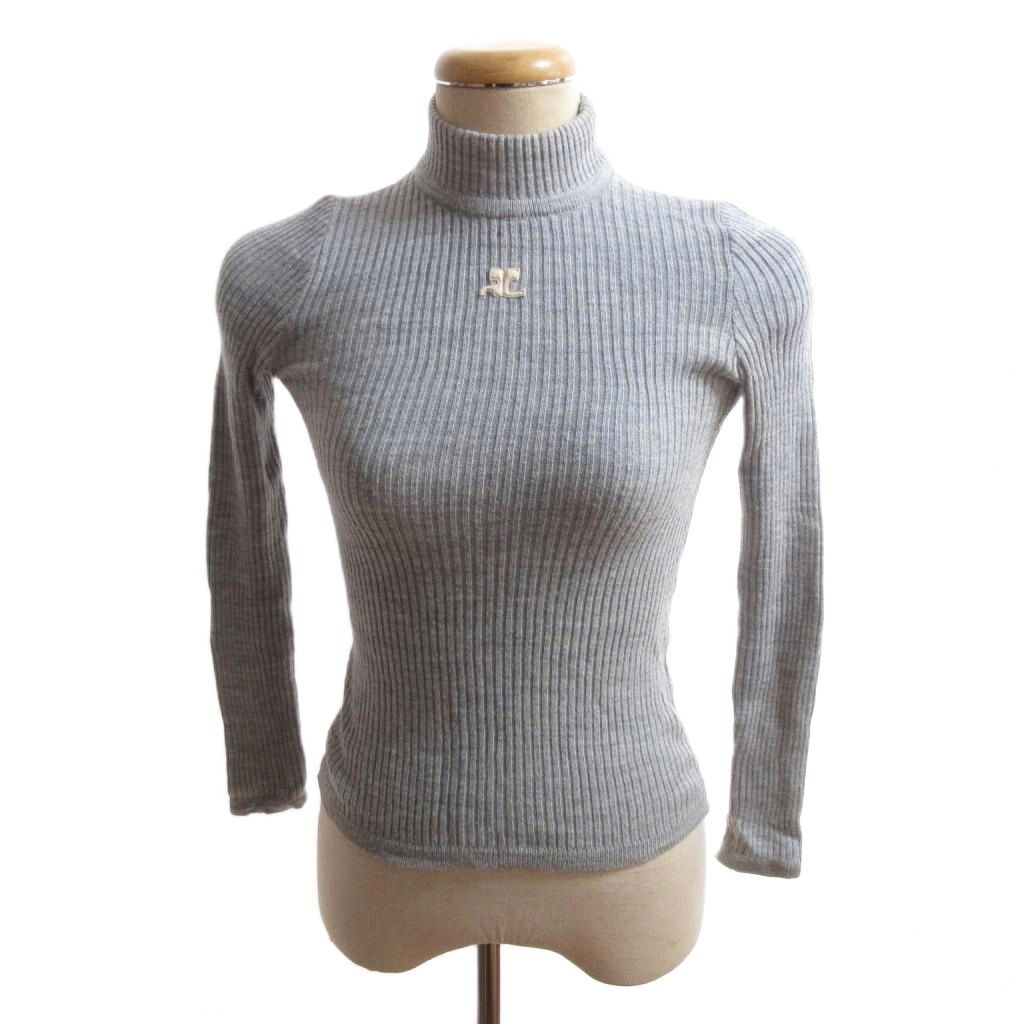 クレージュ courreges 美品 セーター ニット リブ編み ロゴパッチ