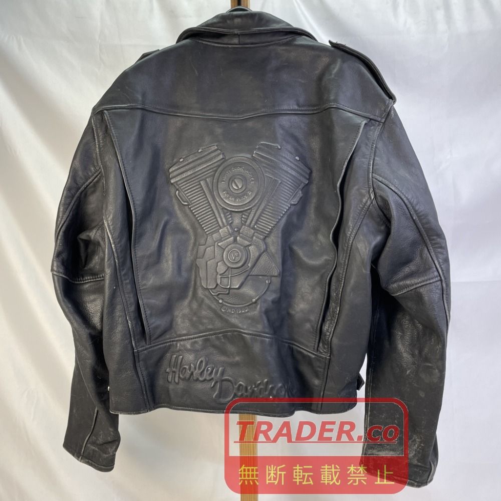 01w-6619 ハーレーダビッドソン HARLEY DAVIDSON エンボス加工 エンジン型押し レザージャケット ブラック サイズL メンズ アウター 【中古品】