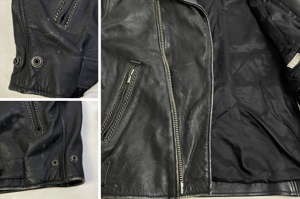 01w-6619 ハーレーダビッドソン HARLEY DAVIDSON エンボス加工 エンジン型押し レザージャケット ブラック サイズL メンズ アウター 【中古品】