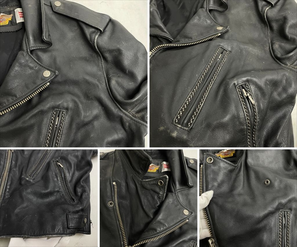 01w-6619 ハーレーダビッドソン HARLEY DAVIDSON エンボス加工 エンジン型押し レザージャケット ブラック サイズL メンズ アウター 【中古品】