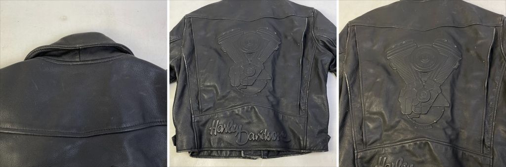 01w-6619 ハーレーダビッドソン HARLEY DAVIDSON エンボス加工 エンジン型押し レザージャケット ブラック サイズL メンズ アウター 【中古品】