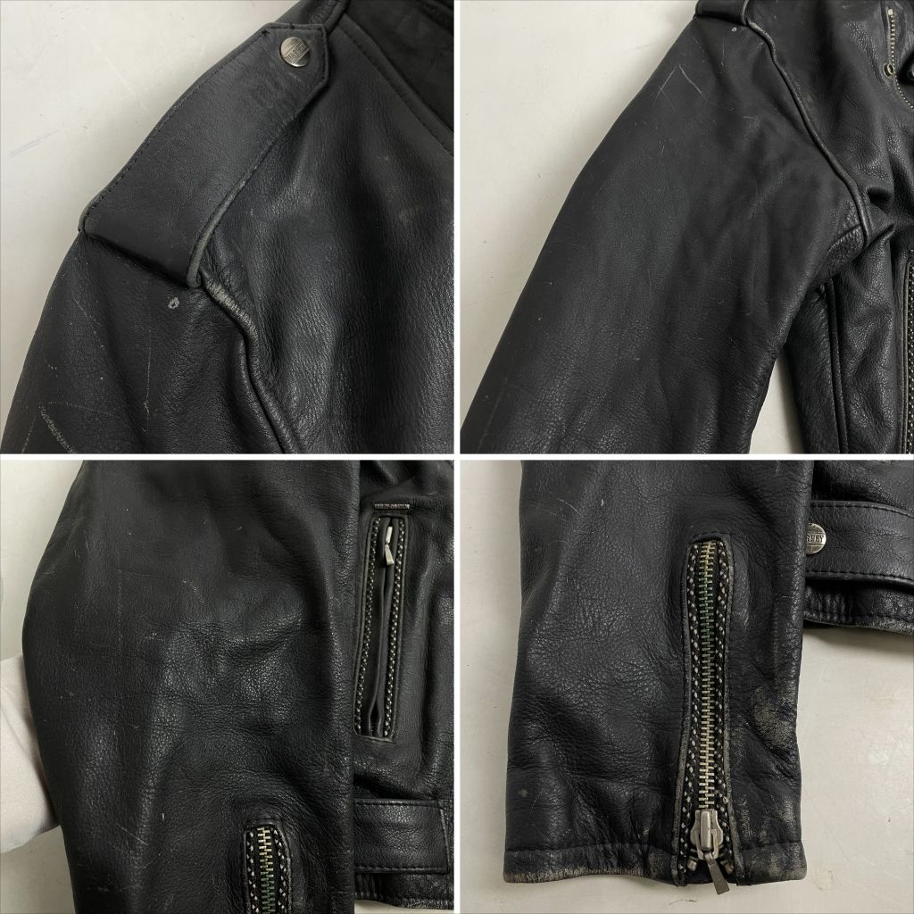 01w-6619 ハーレーダビッドソン HARLEY DAVIDSON エンボス加工 エンジン型押し レザージャケット ブラック サイズL メンズ アウター 【中古品】
