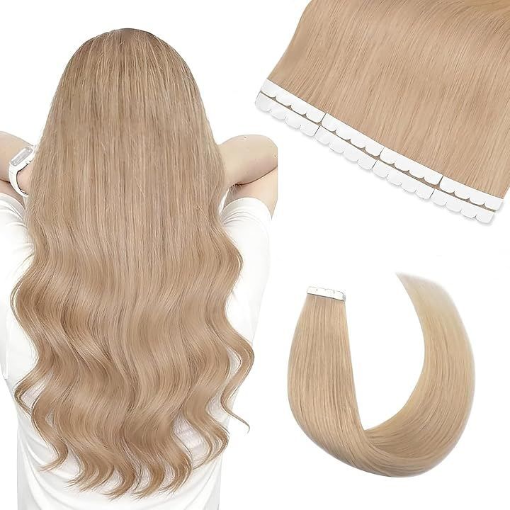 XUANHEFA 人毛 シールエクステ M tape hair レミーエクステ カラー ウィッグ エクステンション 10本 16inch 40cm (18#, 16inch（40cm）)