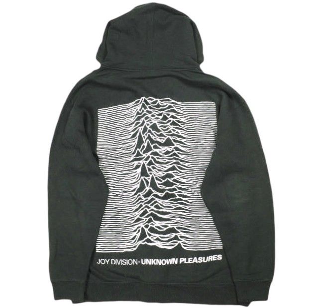 PLEASURES x JOY DIVISION プレジャーズ ジョイディビジョン 別注 1stアルバム Unknown Plesures ZIP UP HOODIE 波形デザイン 裏起毛 スウェットジップアップパーカー XL BLACK トップス
