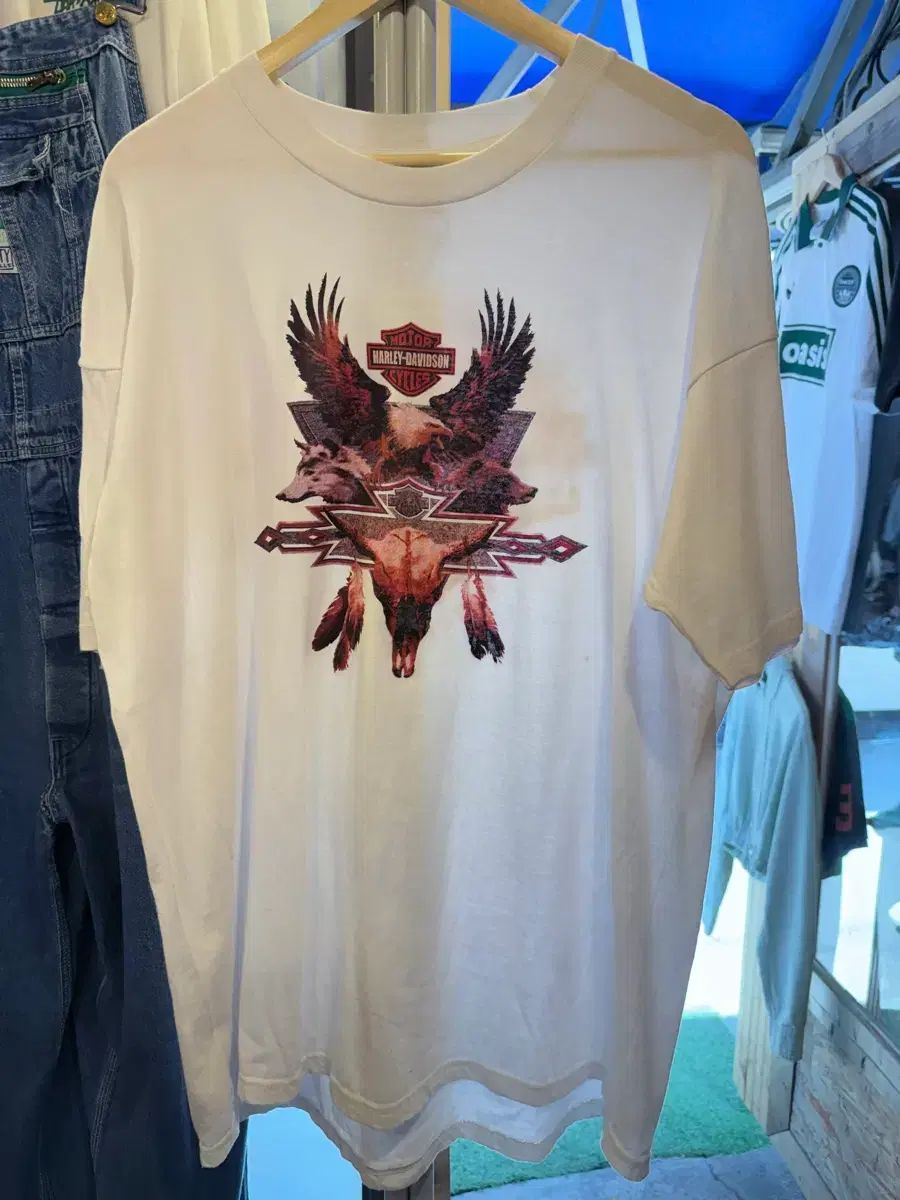 ハーレーダビッドソン 독수리 プリンティング 白 半袖 Tシャツ