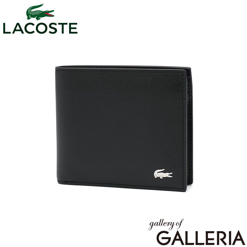 ラコステ 二つ折り財布 メンズ レディース LACOSTE 小銭入れあり レザー 小さい 財布 本革 コンパクト ブランド 大人 札入れ カード入れ シンプル ウォレット お財布 小さめ 無地 2つ折り財布 NH1112FG ブラック