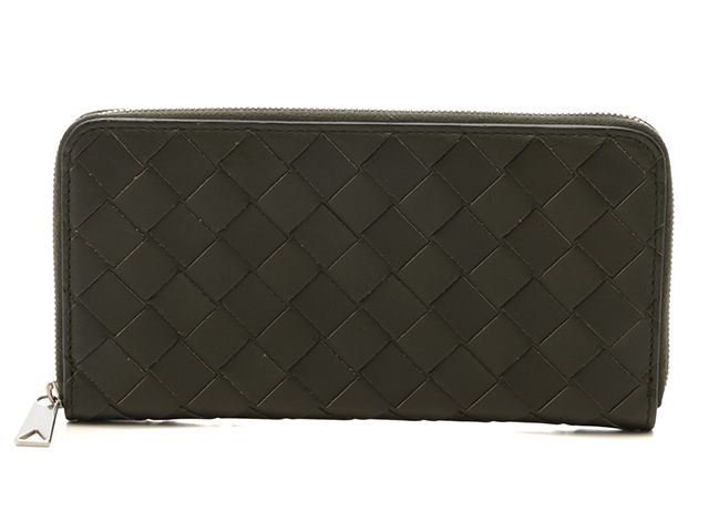 BOTTEGAVENETA ボッテガヴェネタ バッグ イントレチャート ジップアラウンドウォレット カーキ レザー ｻｲﾌ･小物 レザー グリーン ユニセックス【中古】【437】