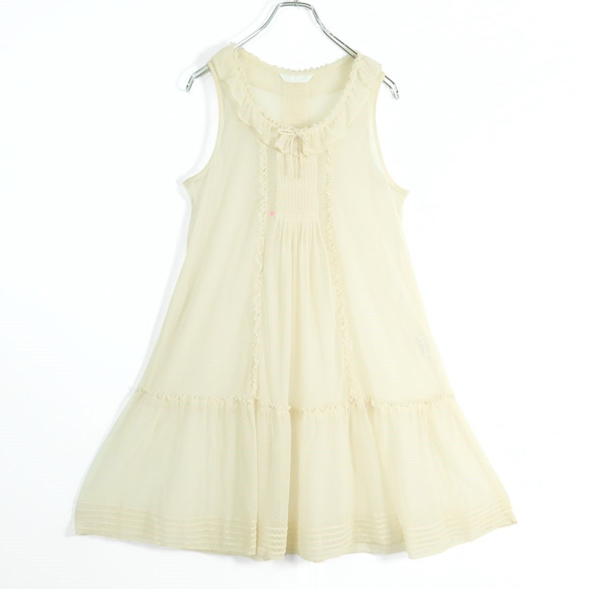 ピンクハウス★ドット×チュールが可愛い♪ピンタック ピコフリルたっぷり♪チュニックワンピース アイボリー系 z19600 6,750円