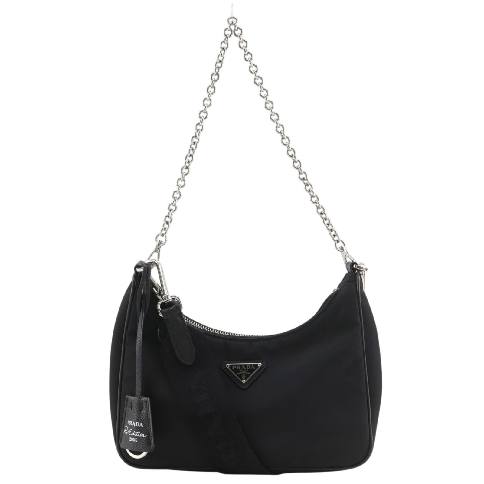 【PRADA】プラダ リエディション 2005 リナイロン 1BH204 ナイロン×サフィアーノ NERO 黒 レディース ショルダーバッグ
