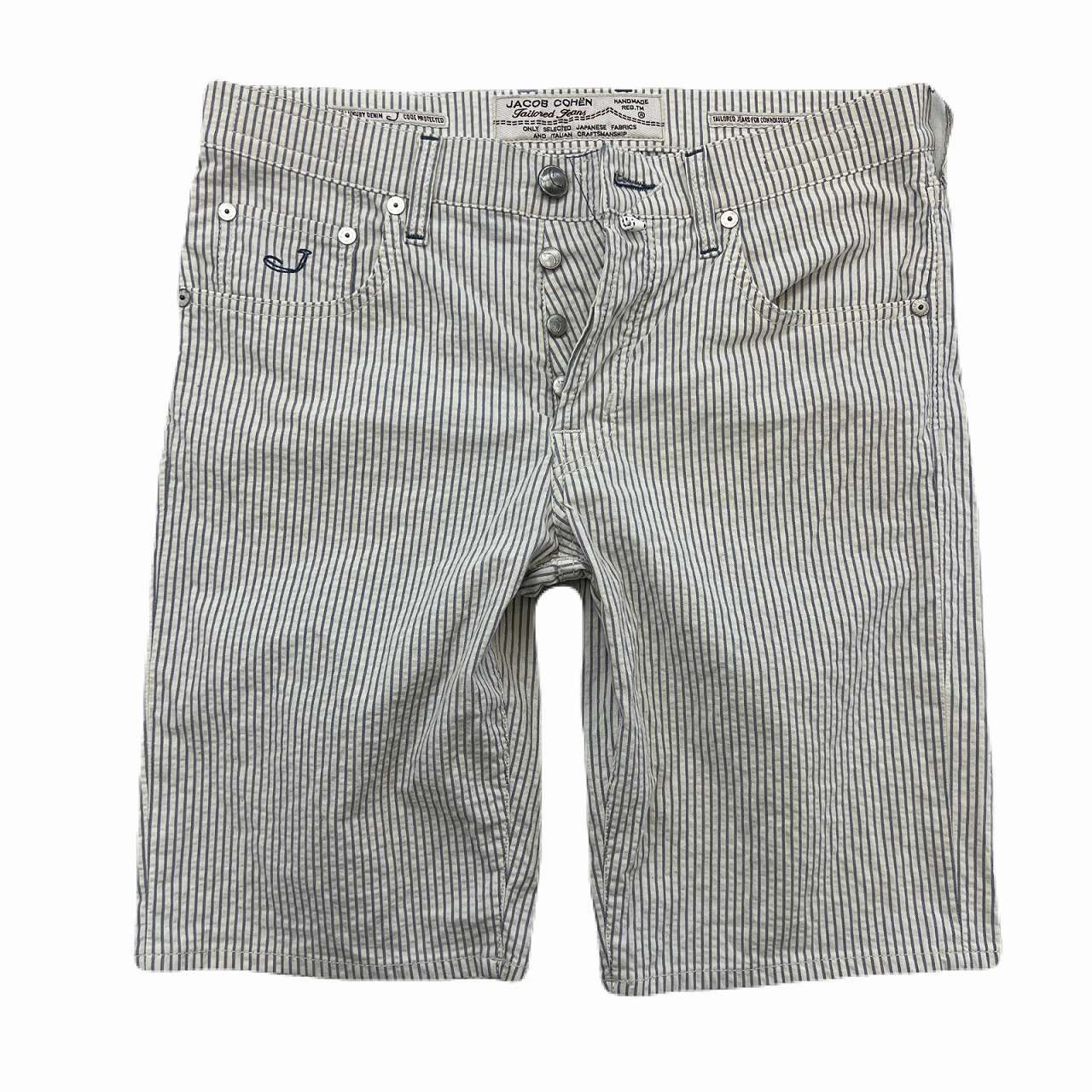 ヤコブコーエン ショートパンツ ハーフパンツ メンズ W33 ネイビー ホワイト ストライプ ストレッチ イタリア製 PW633 高級