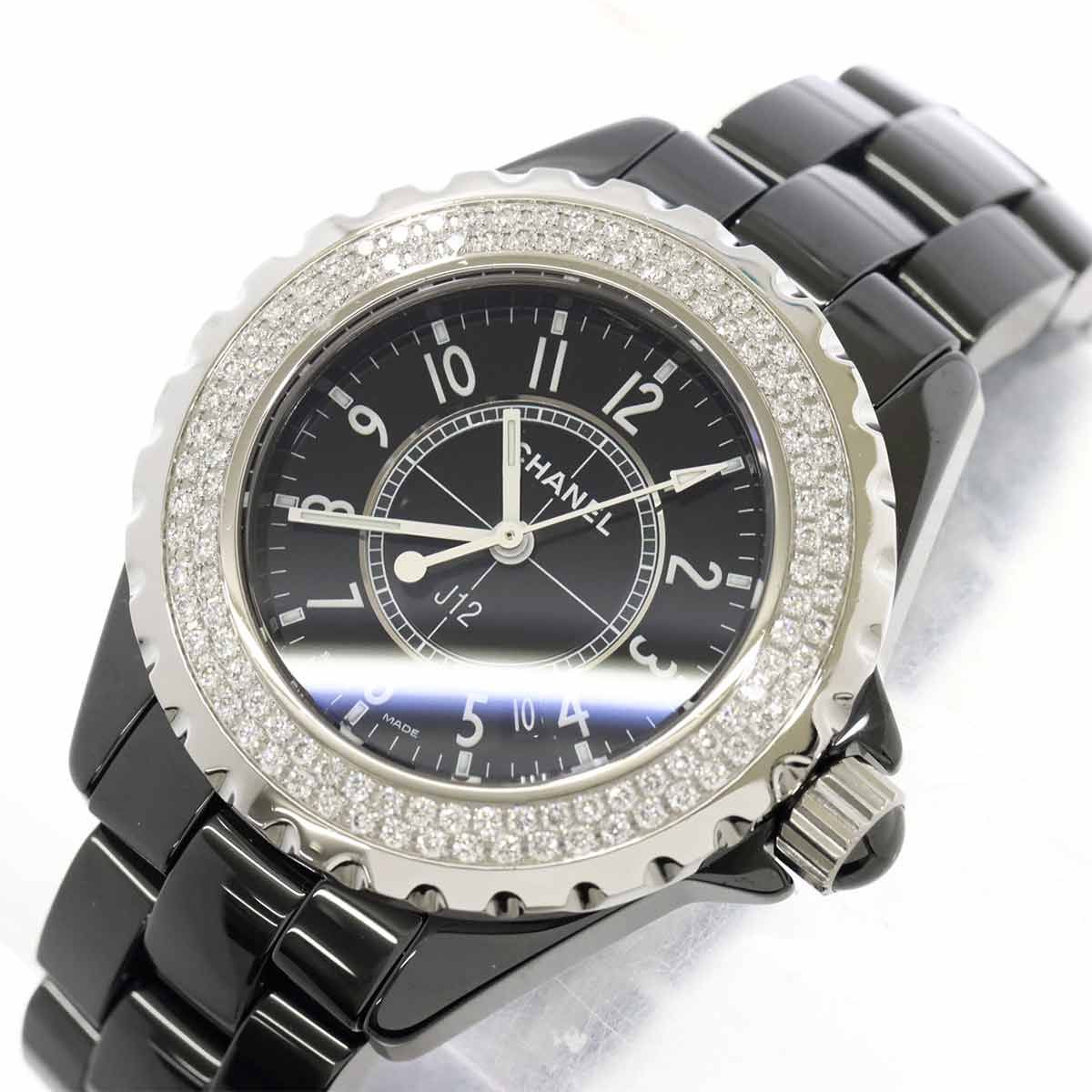 シャネル CHANEL J12 33mm H0949 純正ダイヤベゼル レディース 腕時計 ブラック セラミック デイト クォーツ ウォッチ 90318359