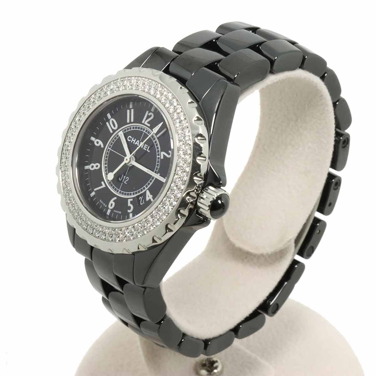 シャネル CHANEL J12 33mm H0949 純正ダイヤベゼル レディース 腕時計 ブラック セラミック デイト クォーツ ウォッチ 90318359