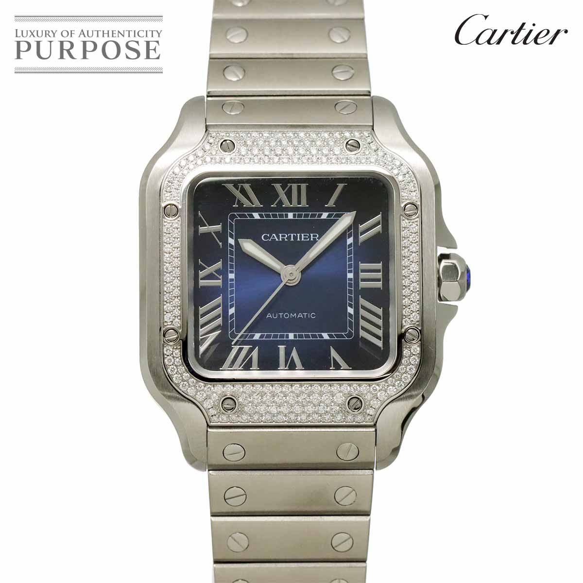 カルティエ Cartier サントスドゥカルティエMM W4SA0006 ボーイズ 腕時計 ダイヤベゼル ブルー 自動巻き Santos De Cartier 90318365