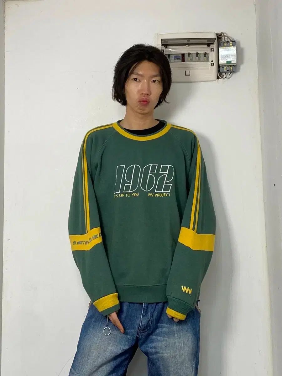 ヴィンテージ グリーン 옐로 起毛 スウェット L