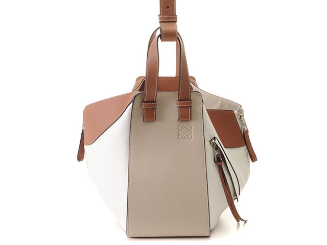 LOEWE ロエベ バッグ ハンモックバッグ スモール ホワイト/ベージュ/ブラウン レザー ﾊﾞｯｸﾞ ショルダーバッグ レザー ホワイト ホワイト/ベージュ/ブラウン レディース【中古】433