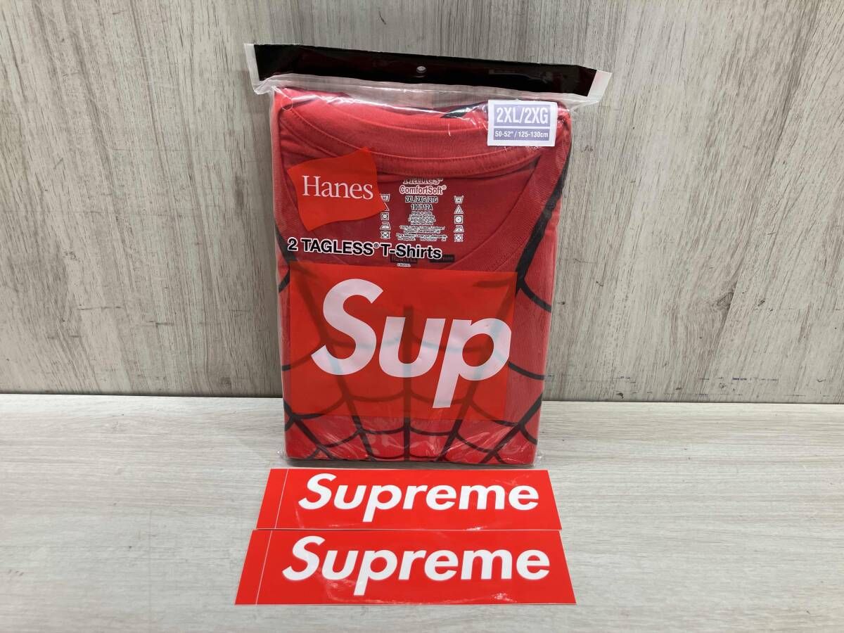 夏 Supreme×Hanes シュプリーム×ヘインズ Spider-Man Tagless Tees 1パック 2枚入 未開封品 スパイダーマン 26ss クモの巣柄 2XL レッド