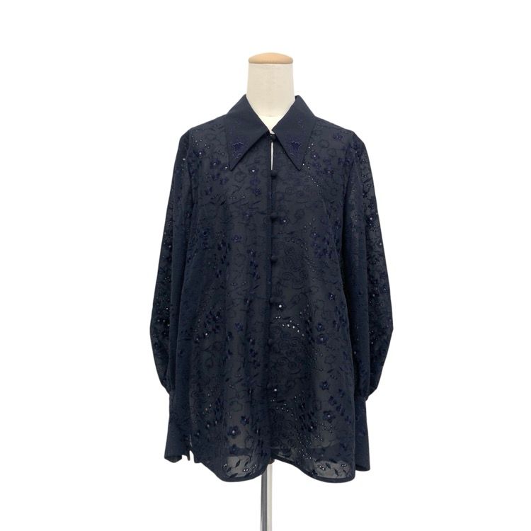 未使用品 2025AW Mame Kurogouchi マメクロゴウチ Triacetate Georgette Floral Embroidery Top 花柄刺繍シフォンブラウス 2 MM25FW-SH106