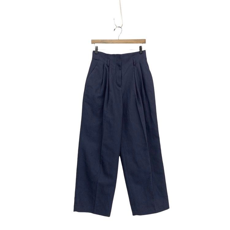 Mame Kurogouchi マメクロゴウチ Cotton Linen Twill Wide Trousers ハイウエストテーパードワイドパンツ ネイビー 2 MM23PS-PT712