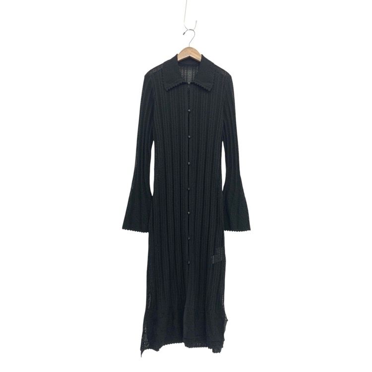 2025SS Mame Kurogouchi マメクロゴウチ Lace Stripe Knitted Dress レースストライプニットワンピース ブラック 3 MM25SS-KN068