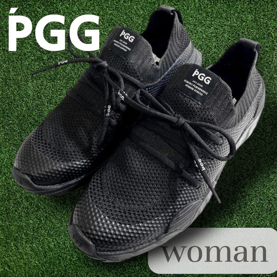 PGG by PEARLY GATES ピージージー パーリーゲイツ ゴルフ 防水×軽量 メッシュ レースアップ ローカット スパイクレス ゴルフシューズ レディース 268-3292652 定価3.9万 ブラック ▲059▼51202w01