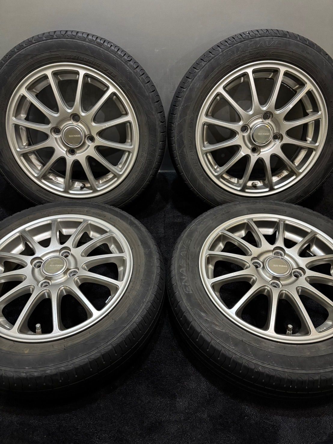 ★155/65R14 DUNLOP/ENASAVE EC204 22年製 ECOFORME 14インチ 4.5J +48 100 4H 夏タイヤ 4本 N-BOX スペーシア タント (南1-M94)