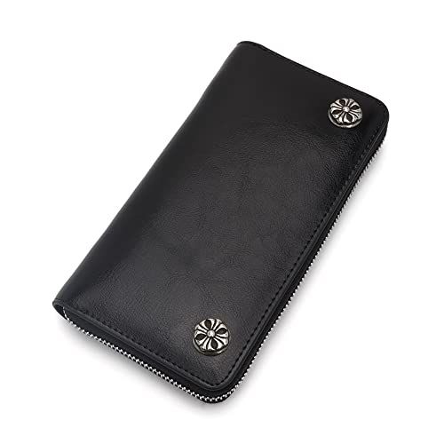 [silver KYASYA] レザーウォレット メンズ コンチョ付き 長財布 本革 クロスコンチョ ダブル 大容量 シンプル ビジネス カジュアル@ c47c06c8