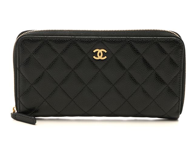 CHANEL シャネル バッグ マトラッセ ロングジップウォレット ブラック/GP キャビア ｻｲﾌ･小物 AP0242 長財布 キャビアスキン ブラック レディース【中古】【437】
