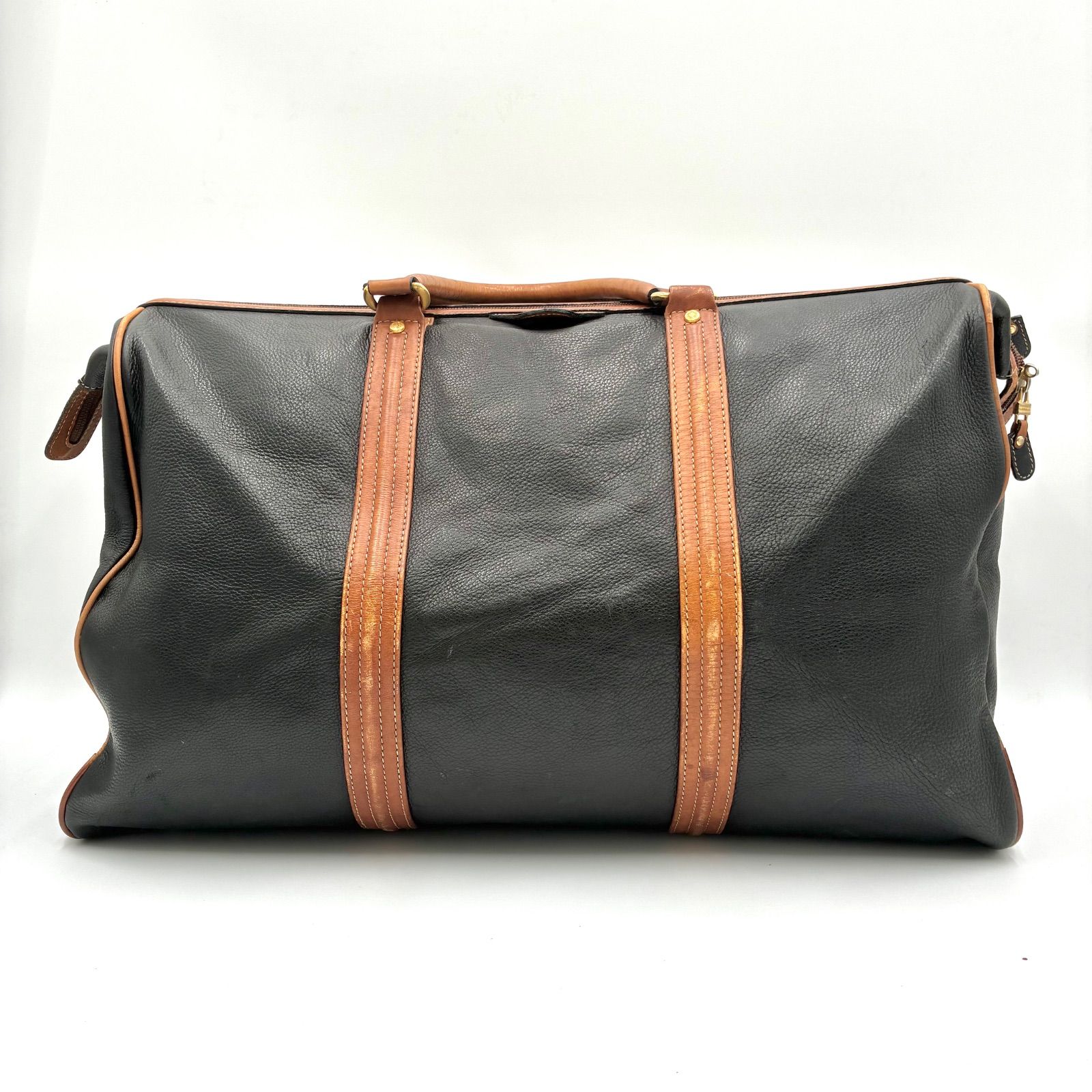 美品☆BALENCIAGA バレンシアガ☆ボストンバッグ 黒×ブラウン Balenciaga Archive Leather Logo Boston Bag Brown×Black