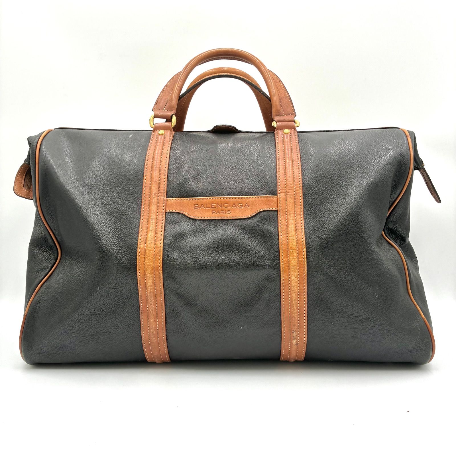 Balenciaga Archive Leather Logo Boston Bag Brown×Black