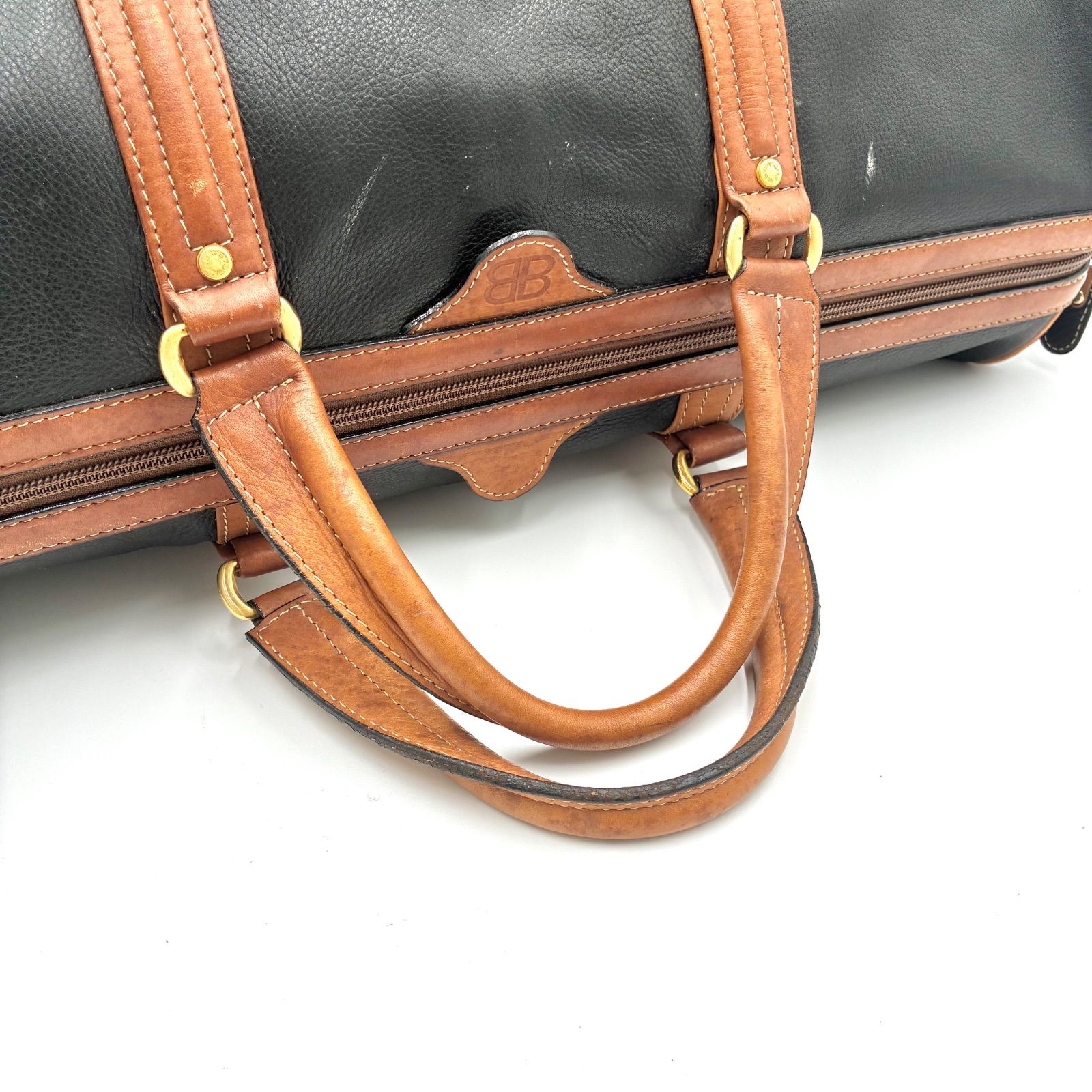 Balenciaga Archive Leather Logo Boston Bag Brown×Black