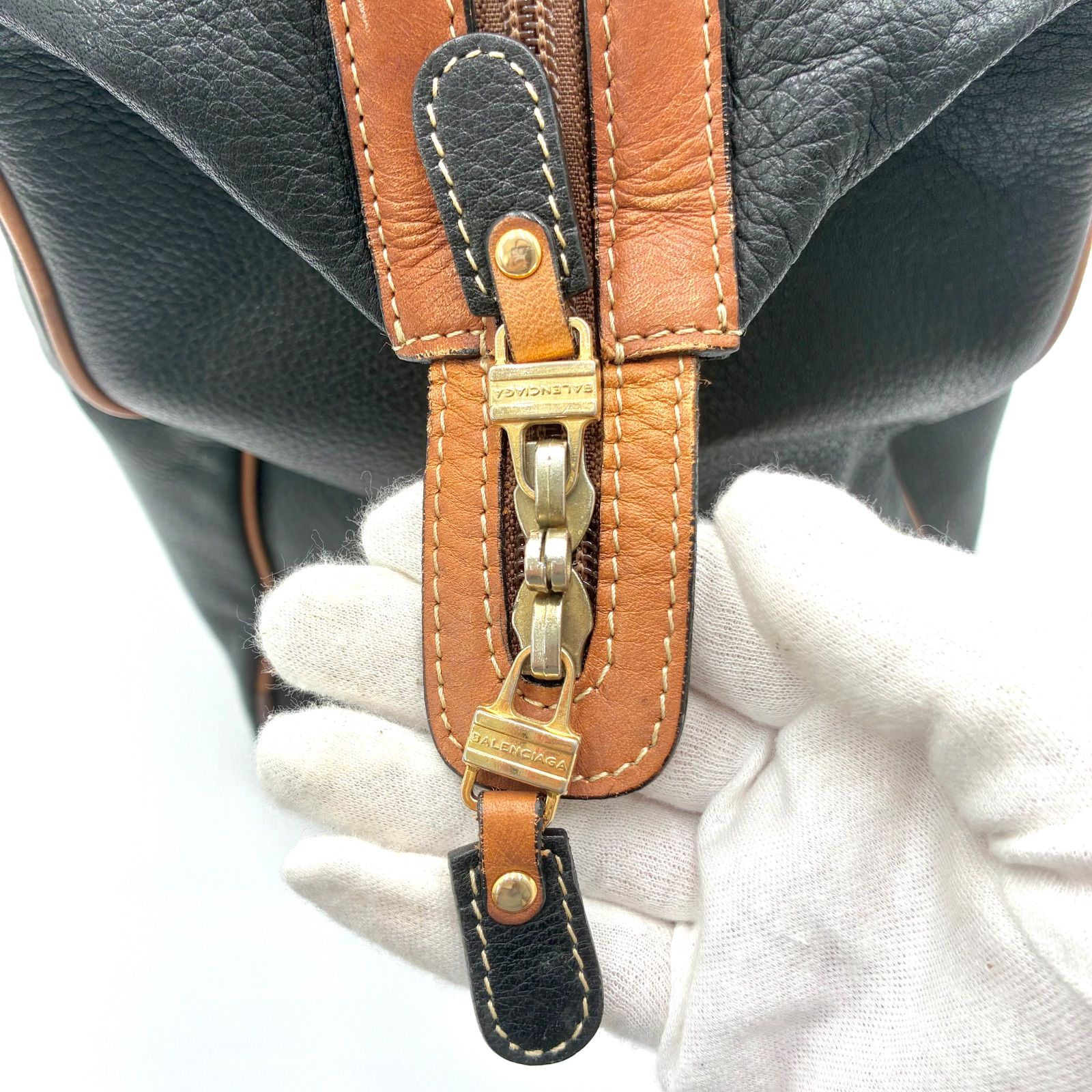 Balenciaga Archive Leather Logo Boston Bag Brown×Black 