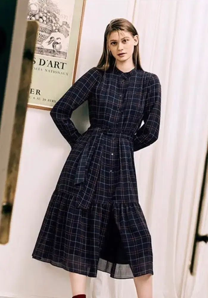 カールラガーフェルド CHECK シフォン ロング丈ワンピース 55