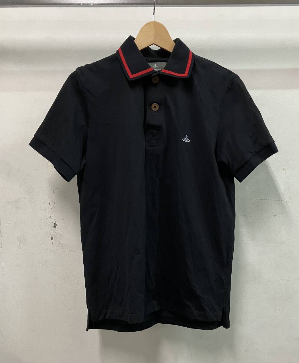 VIVIENNE WESTWOOD ヴィヴィアン ウエストウッド 半袖ポロシャツ MAN オーブ VW-LP-73622 ブラック ワンポイント インポート サイズ44
