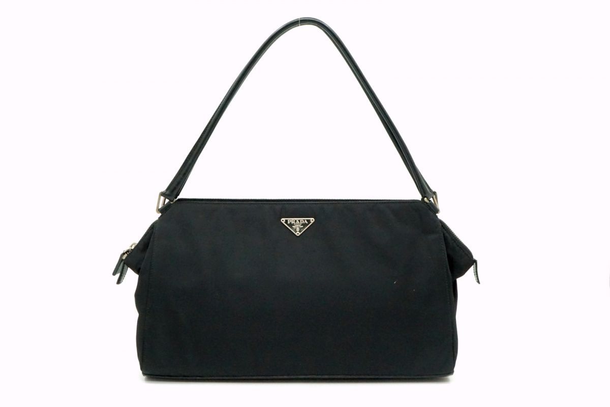 プラダ ワンショルダー ハンドバッグ トート 三角ロゴプレート レザーハンドル テスート ナイロン 黒 ブラック PRADA 6367h