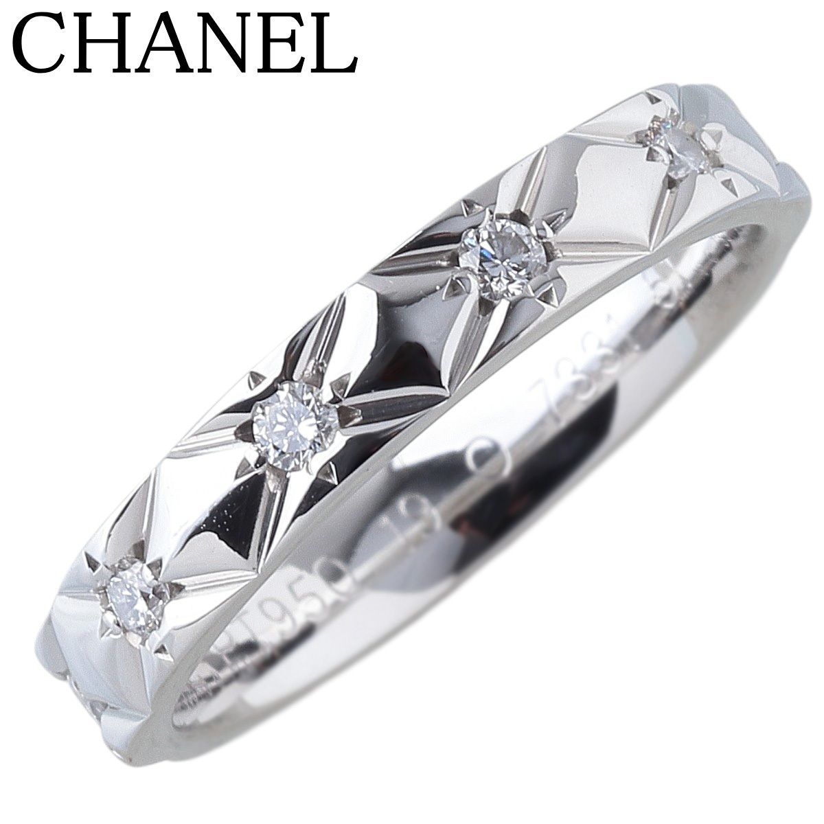 シャネル ダイヤ リング マトラッセ ミディアム フルダイヤ 10PD #51 幅3.4mm PT950 新品仕上げ済 CHANEL【25896】