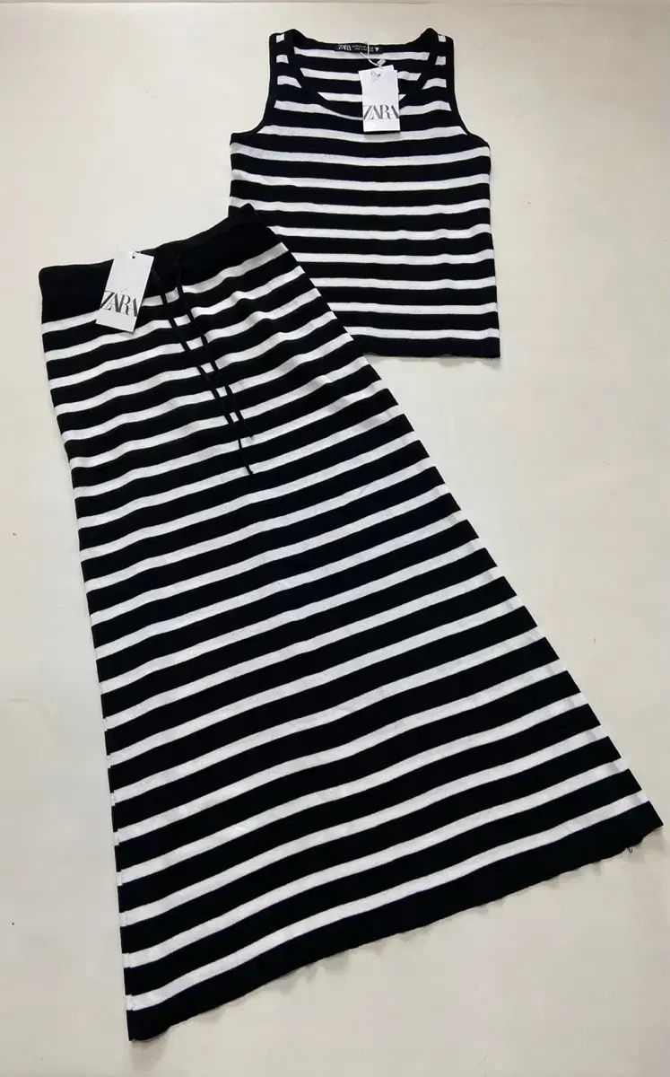 ZARA ストライプ ニット ノースリーブ トップス & スカート セット