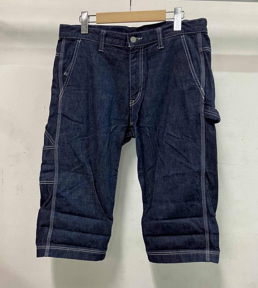 MOMOTARO JEANS 桃太郎ジーンズ ハーフジーンズ ダブルヒップクロップドワークパンツ アメリカンカジュアル W32 ネイビー 日本製 綿100%